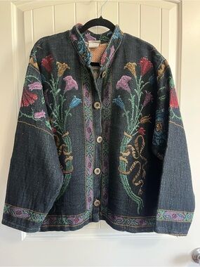 Sugar Street Weavers Floral Jacket Vintage Cotton Afghan Size XL Made In USA